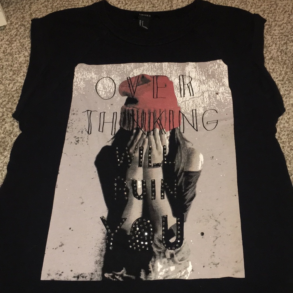 forever 21 black rhinestoned graphic tank